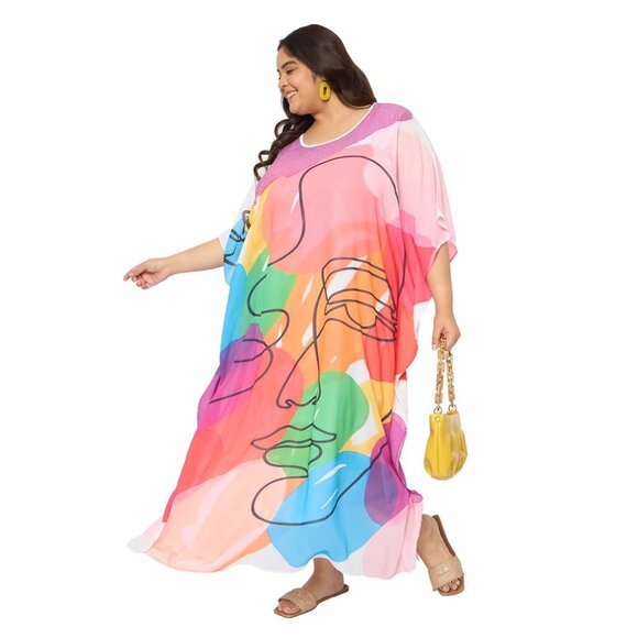 Gypsie Blu Women Georgette Kaftan Dress Long Kimono Maxi Dresses for Casual Wear - Picture 6 of 8
